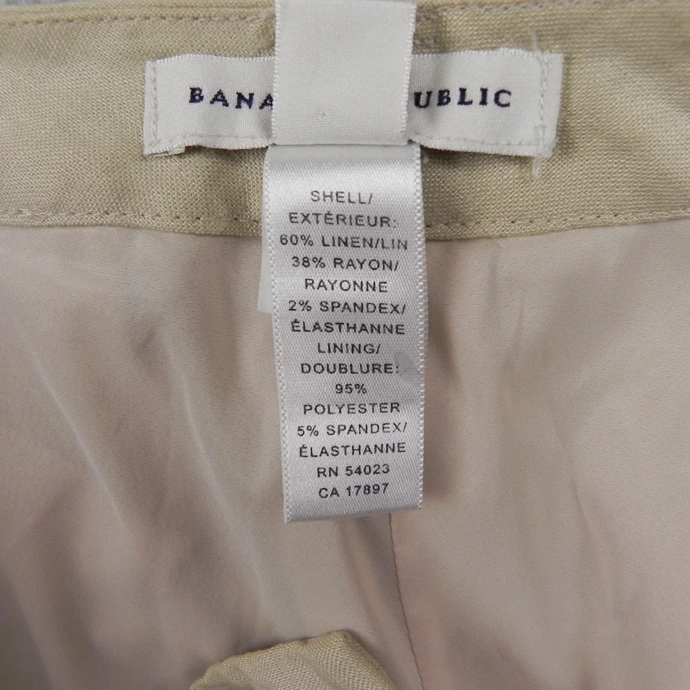 Banana Republic Pants Womens 6 Martin Stretch Linen Blend Wide Leg Slacks Beige
